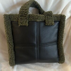 Stand Studio Black and Green Textured Tote Bag